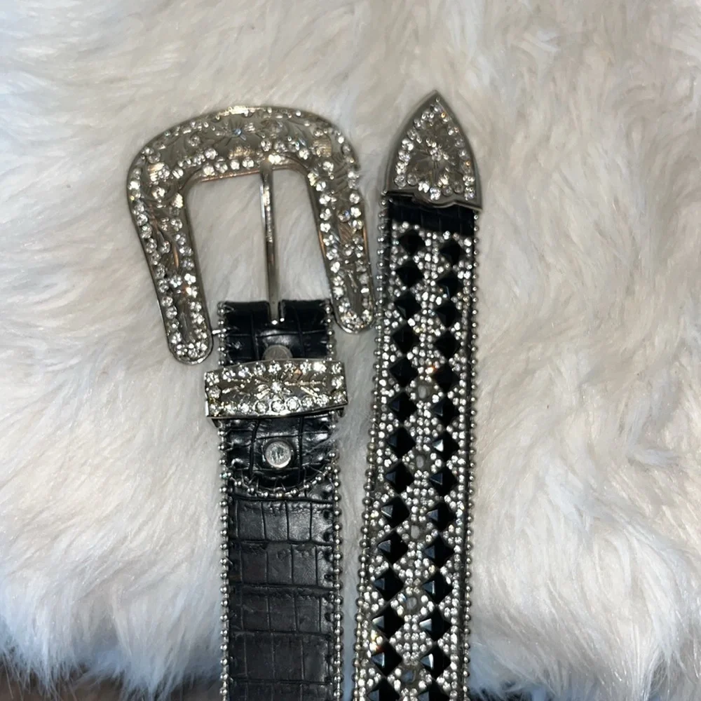 Bling embellished sparkly statement leather western cowgirl belt S/M